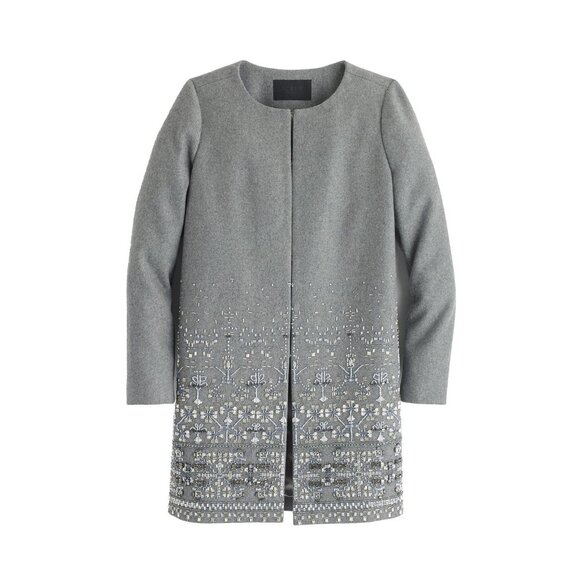NWoT J.Crew Collection Embellished Cocoon Coat in Gray Beaded Wool Topcoat 6 - Picture 1 of 12